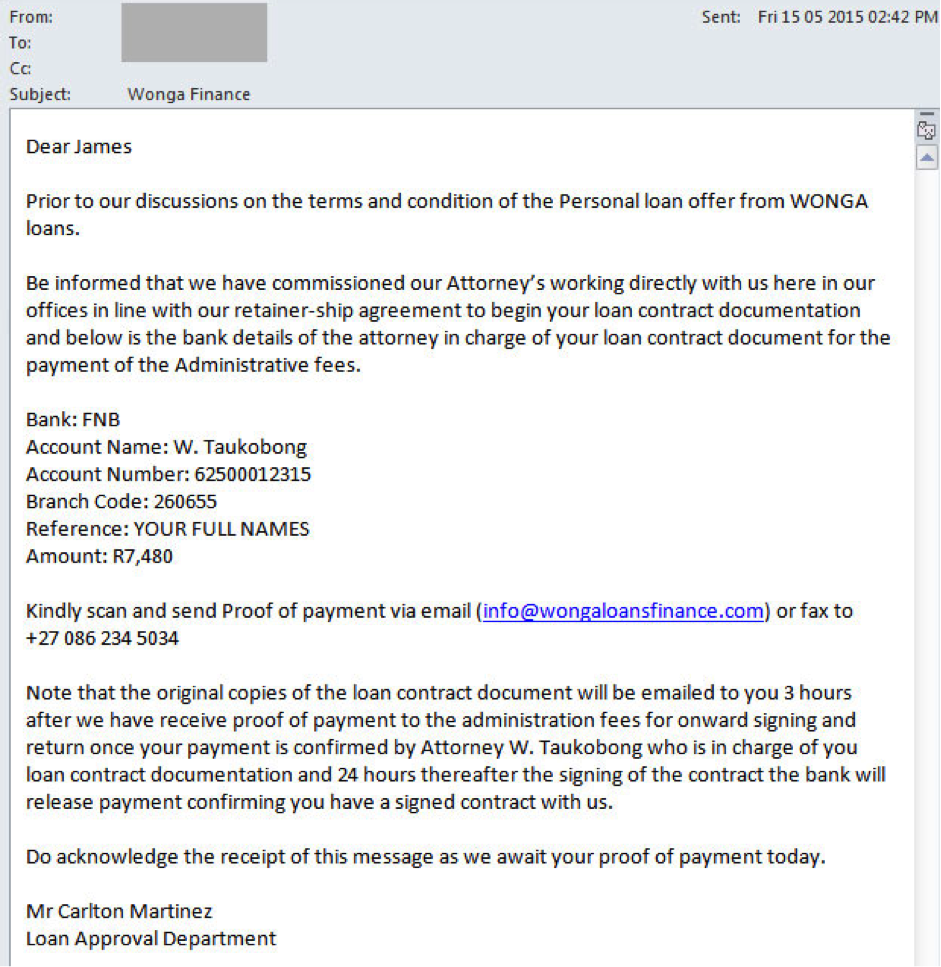 wonga scam email
